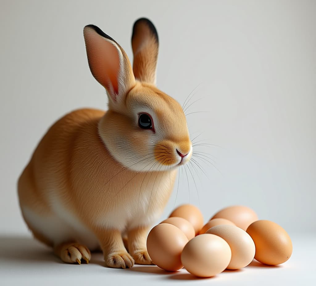  a rabbit next to a pile of eggs