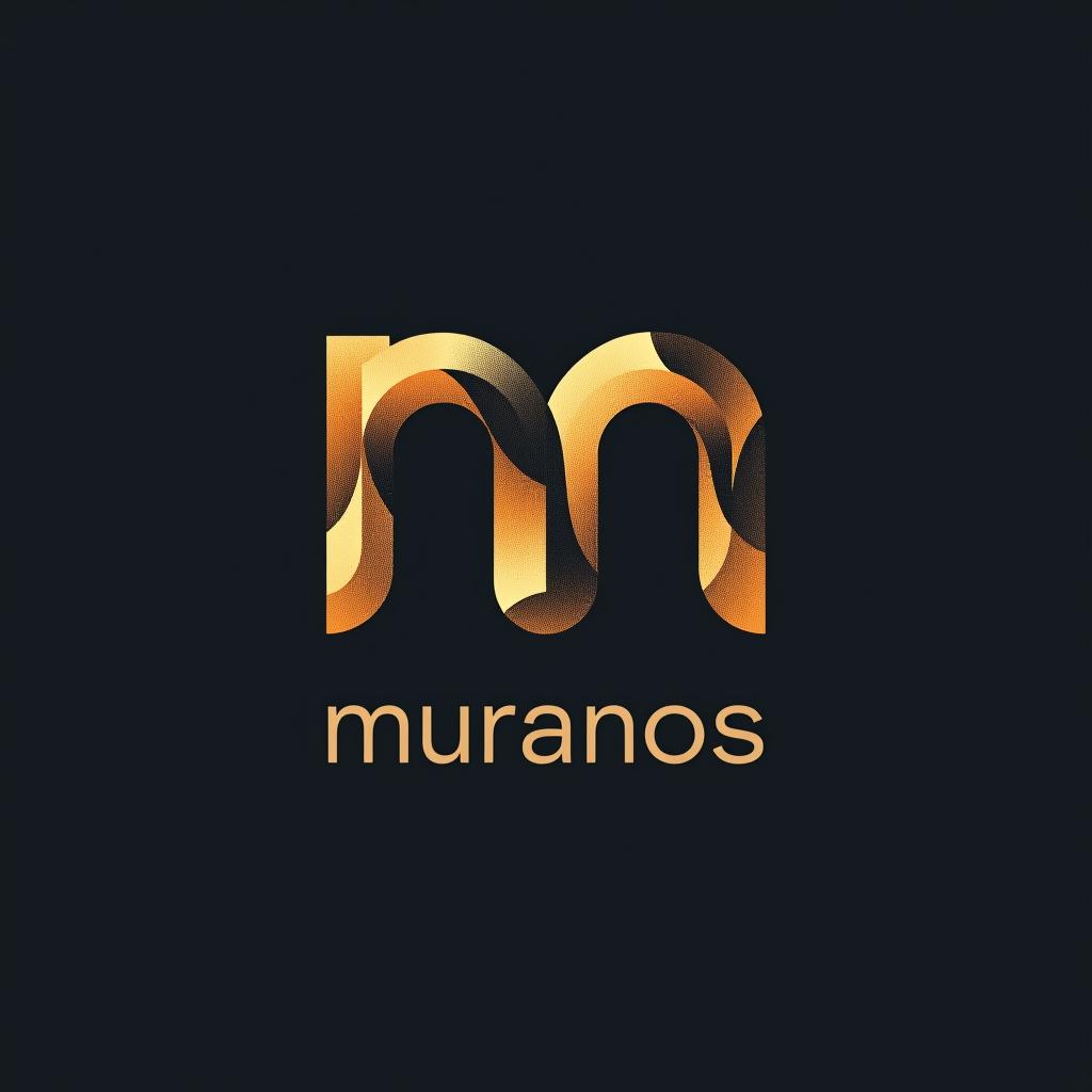  design a logo, logotipo con una letra “m” mayúscula inspirada en una gema de muranos color dorado, with the text 'muranos '.