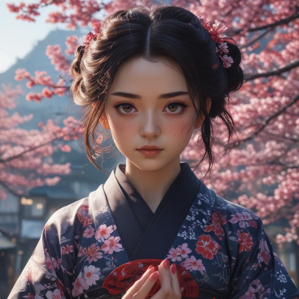 A girl with intricately designed nails, ((Kimetsu no Yaiba characters)), vibrant colors, sakura blossoms hyperrealistic, full body, detailed clothing, highly detailed, cinematic lighting, stunningly beautiful, intricate, sharp focus, f/1. 8, 85mm, (centered image composition), (professionally color graded), ((bright soft diffused light)), volumetric fog, trending on instagram, trending on tumblr, HDR 4K, 8K