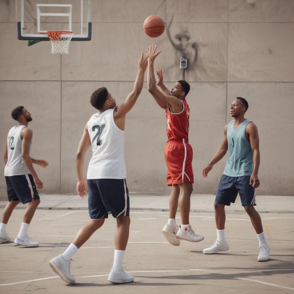 A group of men are playing basketball