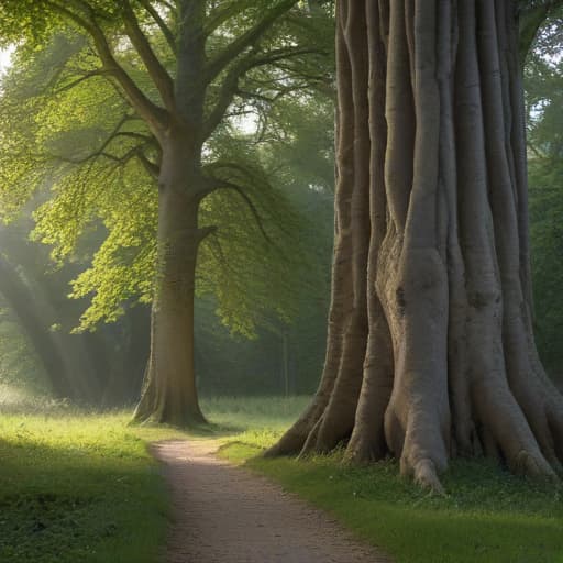 Mon prophète, au milieu de la forêt, avec une longue bâton devant Et devant lui, une grande arbre, très lumineuses