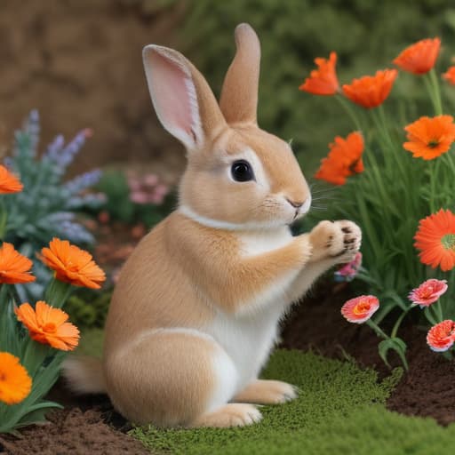 RABBIT PLANTING FLOWERS WITH HIS HANDS