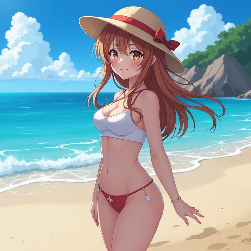  ((anime style)) female on the beach as anime style,