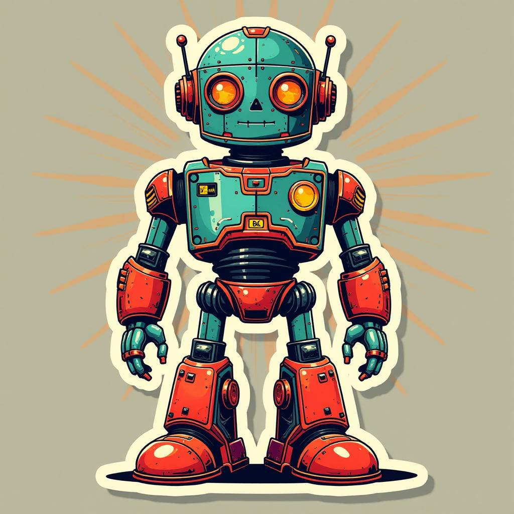  retro futuristic sticker robot punk . vintage sci fi, 50s and 60s style, atomic age, vibrant, highly detailed