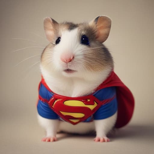 Einen Hamster im Superman Kostüm Einen Hamster im Superman Kostüm in Makrofotografie style