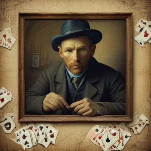 Gambling winning in Van Gogh style with Old Wall background