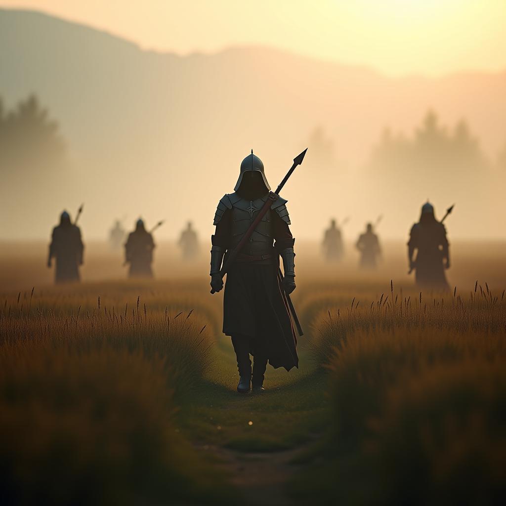  single wars in a field towards their goal hyperrealistic, full body, detailed clothing, highly detailed, cinematic lighting, stunningly beautiful, intricate, sharp focus, f/1. 8, 85mm, (centered image composition), (professionally color graded), ((bright soft diffused light)), volumetric fog, trending on instagram, trending on tumblr, HDR 4K, 8K