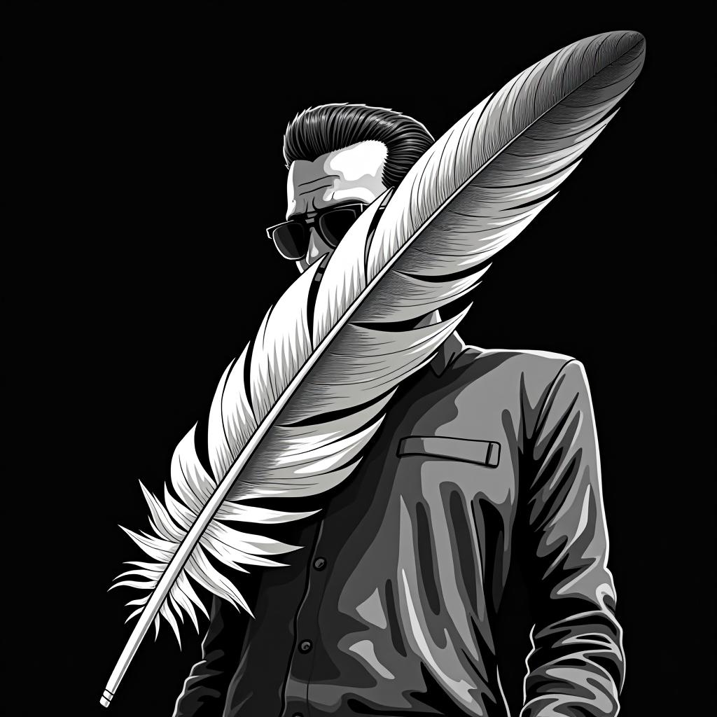  gta style artwork black and white image of the feather vector . satirical, exaggerated, pop art style, vibrant colors, iconic characters, action packed hyperrealistic, full body, detailed clothing, highly detailed, cinematic lighting, stunningly beautiful, intricate, sharp focus, f/1. 8, 85mm, (centered image composition), (professionally color graded), ((bright soft diffused light)), volumetric fog, trending on instagram, trending on tumblr, HDR 4K, 8K