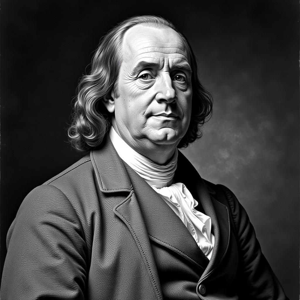  classicism art, black and white image of benjamin franklin, inspired by roman and greek culture, clarity, harmonious, classicism art