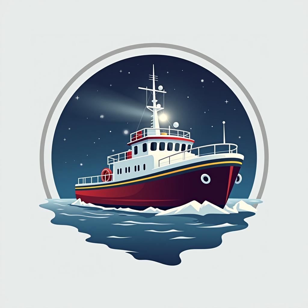  design a logo, an icebreaker boat with a light on