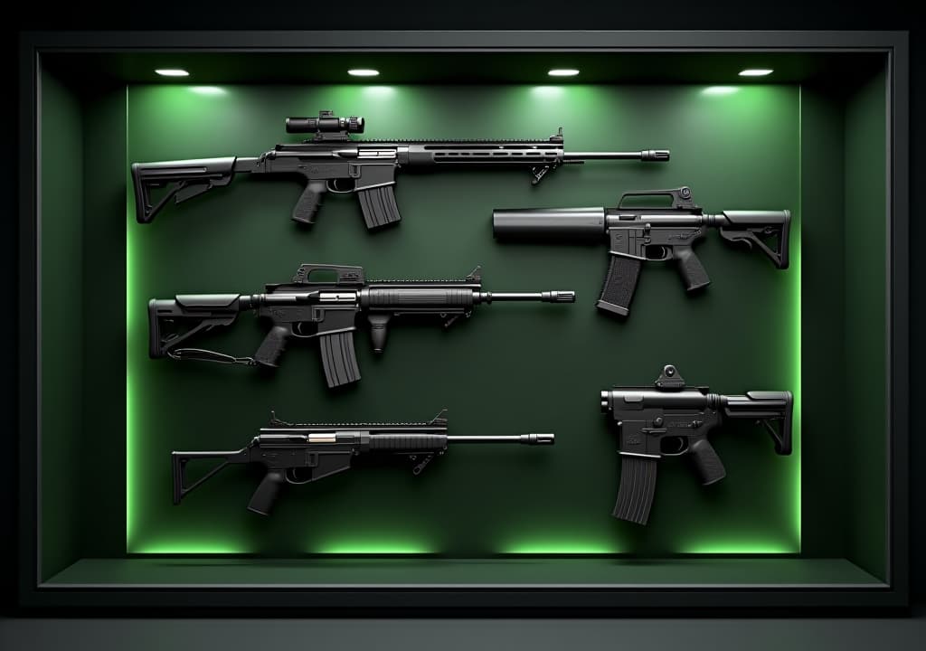  black and green firearms display 3d illustration 3d rendering