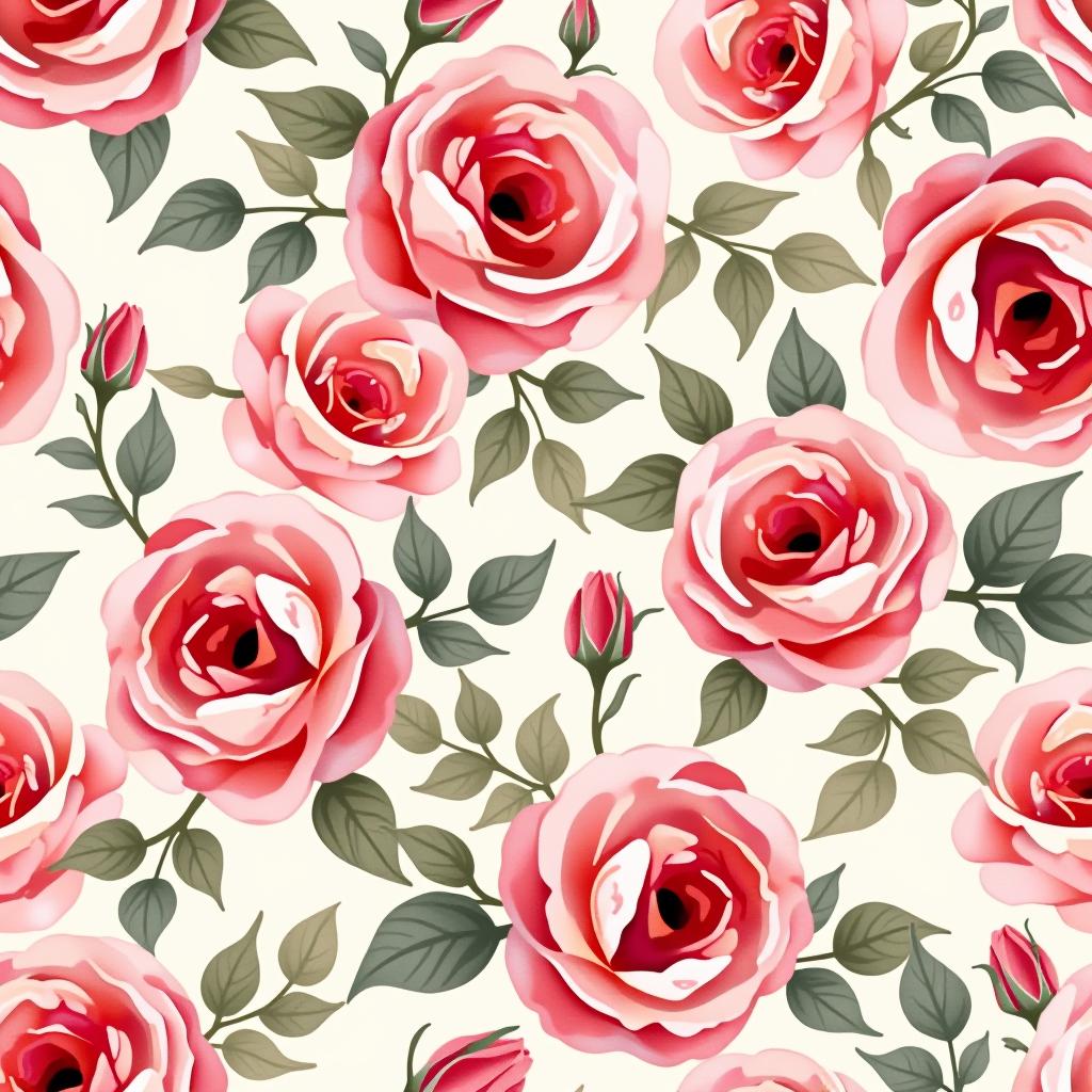  create a seamless digital design featuring a pattern of large, beautiful roses with soft, watercolor like effects. the roses should cover the entire surface, creating a bold, elegant, and continuous look. the overall style should be light and airy, with delicate leaves and petals to enhance the natural, floral theme. the design should be seamless to ensure it can be used in repeating patterns or wraps.