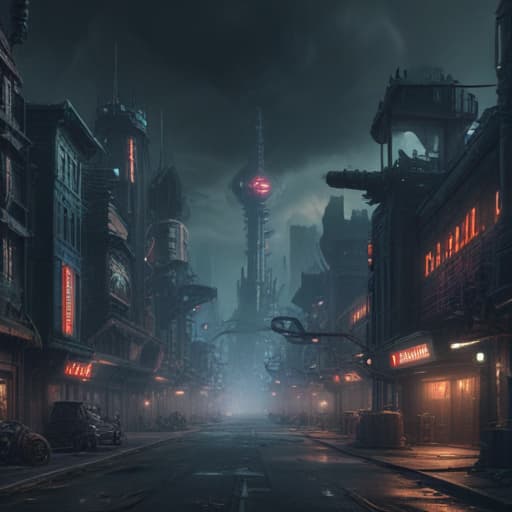 Atompunk Demonic town in Cyberpunk style