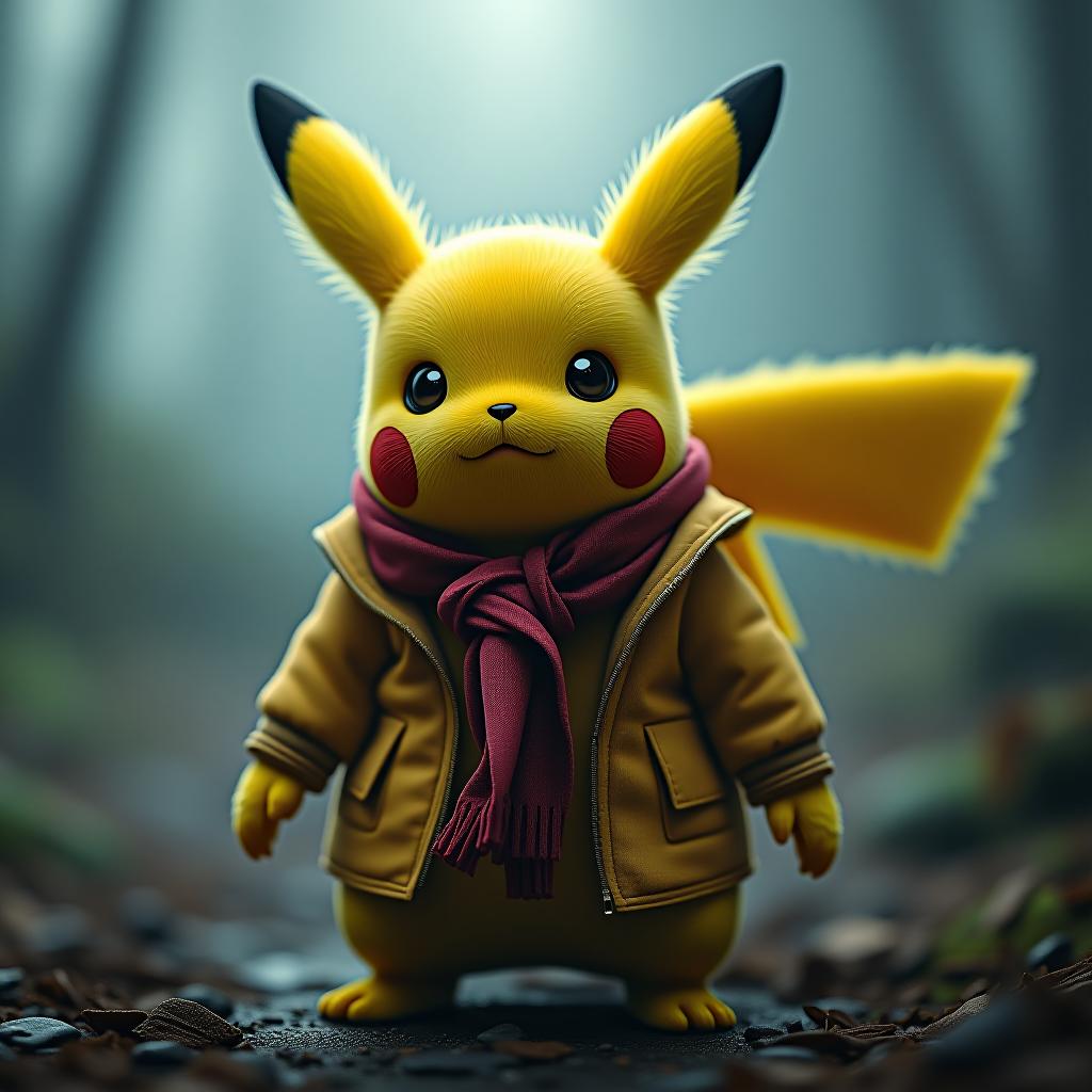  pikachu hyperrealistic, full body, detailed clothing, highly detailed, cinematic lighting, stunningly beautiful, intricate, sharp focus, f/1. 8, 85mm, (centered image composition), (professionally color graded), ((bright soft diffused light)), volumetric fog, trending on instagram, trending on tumblr, HDR 4K, 8K