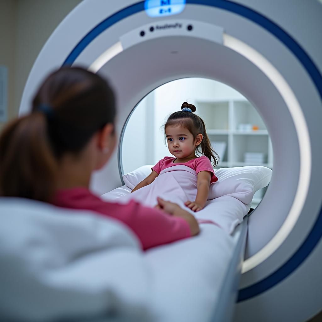  the girl is getting a computed tomography scan with a 20% discount.