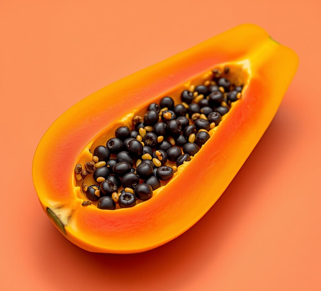  a vibrant photo of a fresh orange colored papaya a sweet dessert known for aiding digestion with ample copy space image available