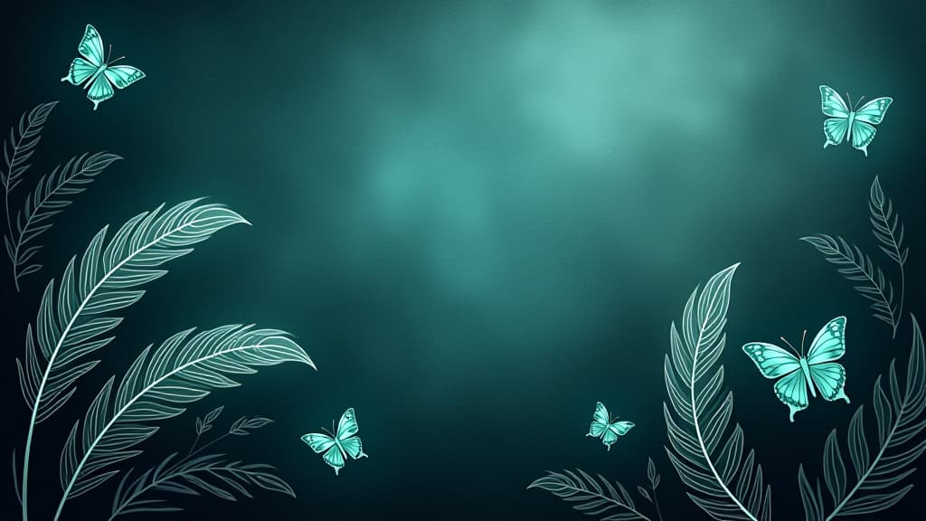  dark teal background with wallpaper design of feathers and butterflies, feathers, butterfly, wallpaper, dark teal