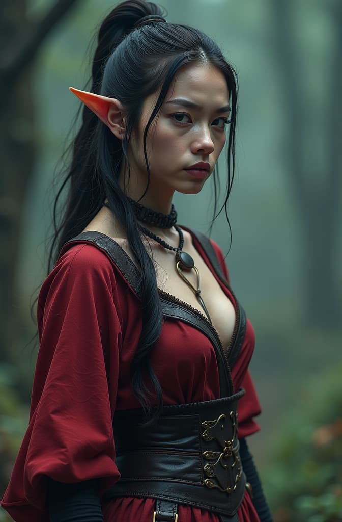  tiefling, color norado con pintas amable pero misterioso hyperrealistic, full body, detailed clothing, highly detailed, cinematic lighting, stunningly beautiful, intricate, sharp focus, f/1. 8, 85mm, (centered image composition), (professionally color graded), ((bright soft diffused light)), volumetric fog, trending on instagram, trending on tumblr, HDR 4K, 8K