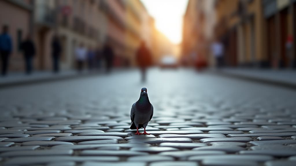  a lone pigeon on a cobblestone street