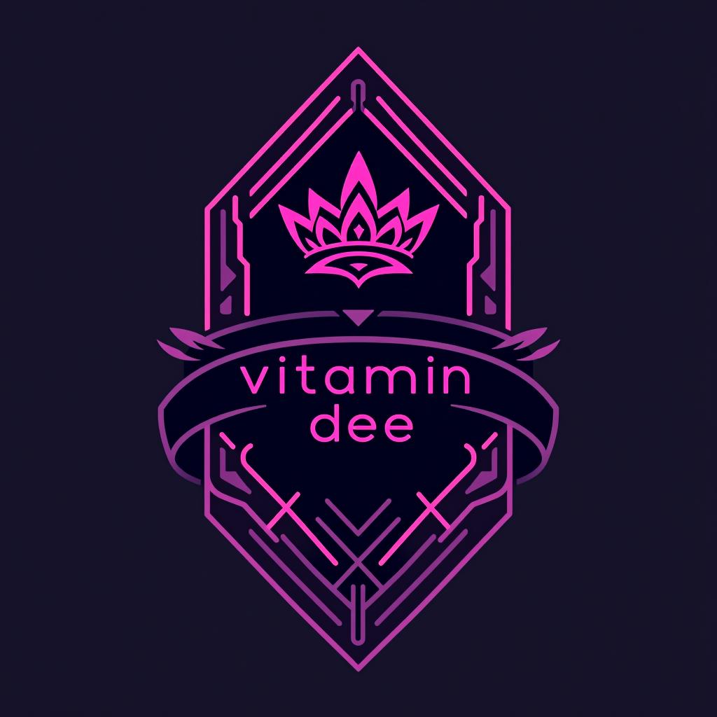  design a logo, in a geometric style. princess black and purple spiritual, with the text 'vitamin dee'.