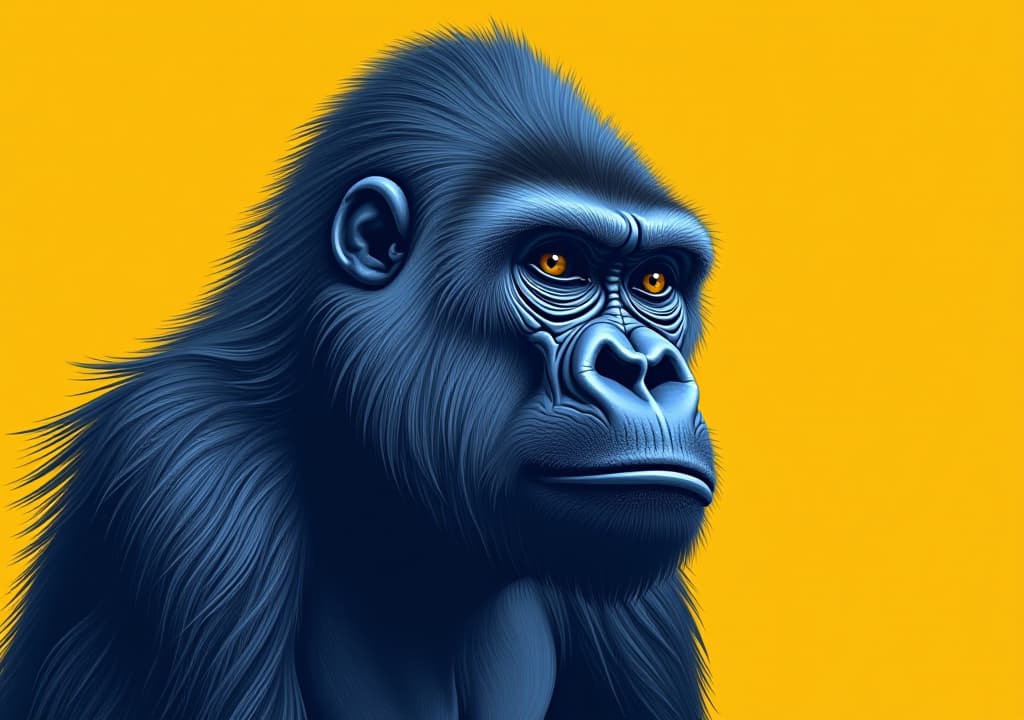  a blue gorilla with a yellow background