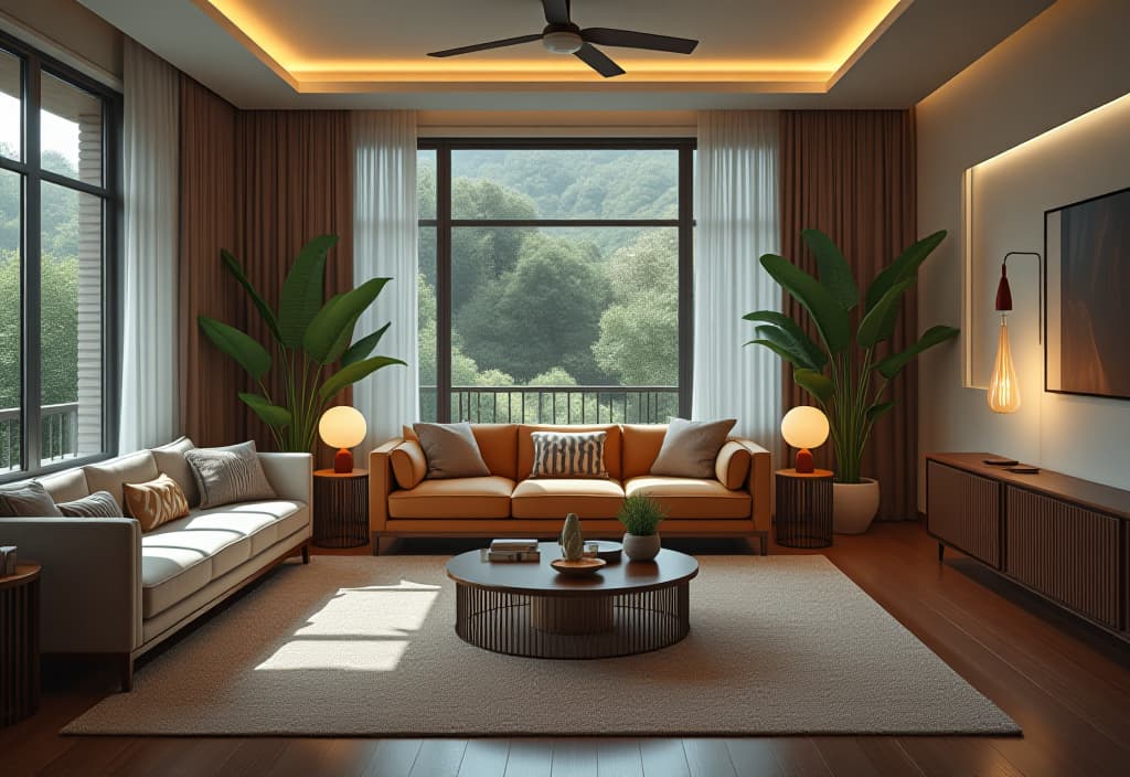  a landscape photo of a living room showcasing a blend of vintage and modern elements, with mid century furniture pieces alongside contemporary art and lighting fixtures hyperrealistic, full body, detailed clothing, highly detailed, cinematic lighting, stunningly beautiful, intricate, sharp focus, f/1. 8, 85mm, (centered image composition), (professionally color graded), ((bright soft diffused light)), volumetric fog, trending on instagram, trending on tumblr, HDR 4K, 8K