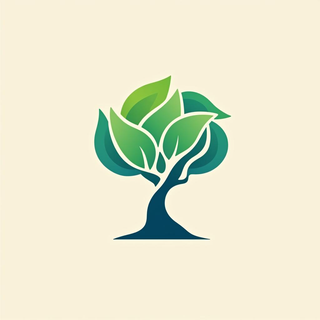  design a logo, in a threedrender style. logo of a tree, green and blue