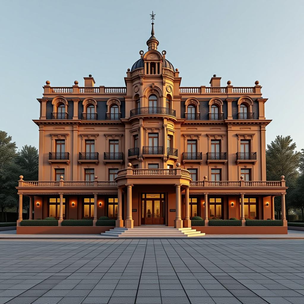  a beautiful hotel in brown colors, very aesthetically pleasing.