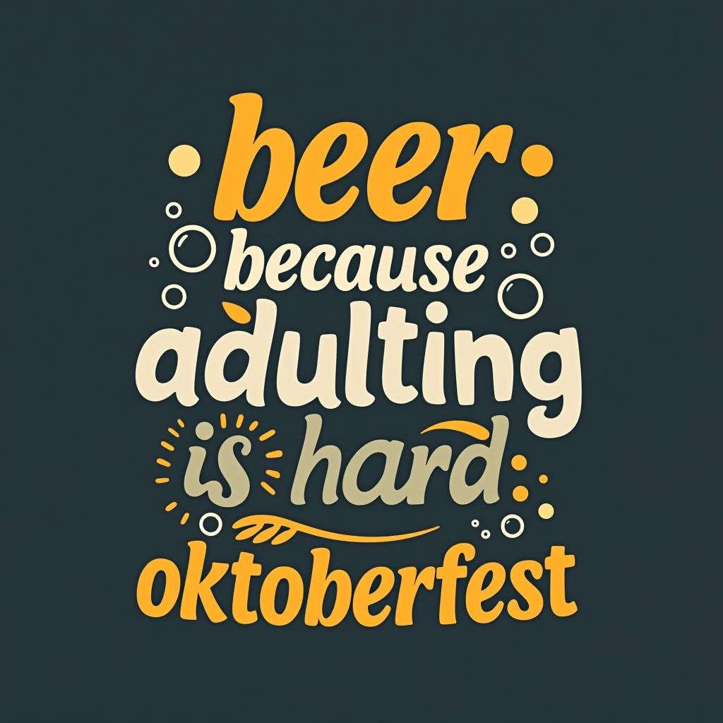  light hearted design with 'beer: because adulting is hard.' in casual font with a beer mug and bubbles. place the word oktoberfest at the bottom of the image