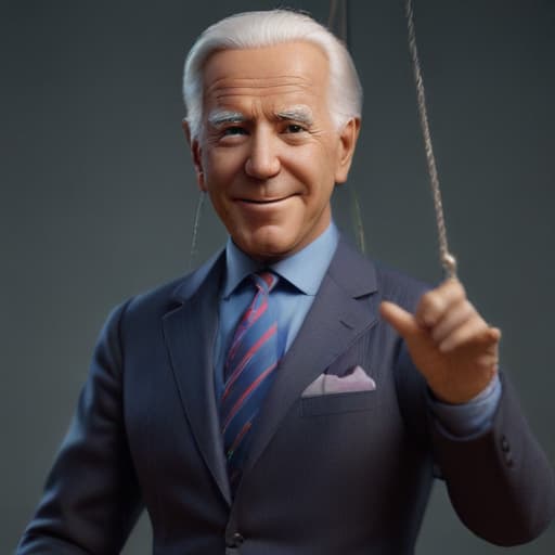 Joe biden as a puppet on a string, ultra realistic, 3d, digital art, artstation, octane render, dynamic, high qualitydetailed, intricate, full of colour