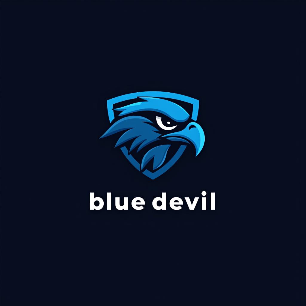  design a logo, create an emblem logo using an eagle’s eye and a shield, emphasizing the company’s focus on vigilance and protection., with the text 'blue devil '.