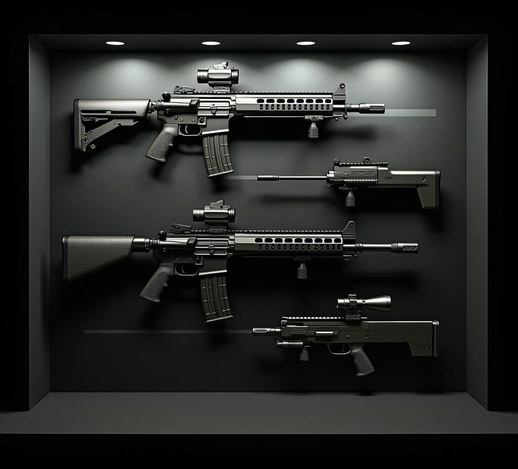  black and green firearms display 3d illustration 3d rendering