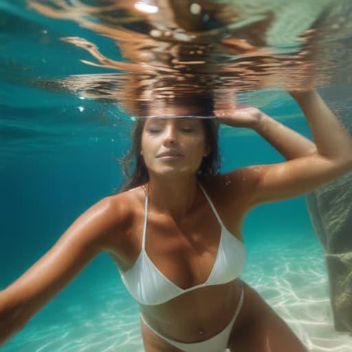 tanned woman in swimsuit underwater