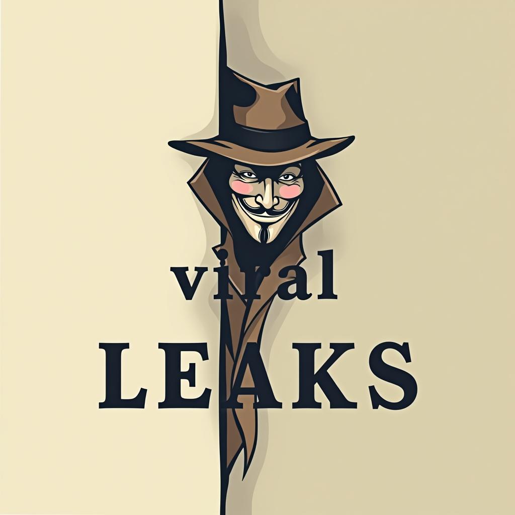  good quality, high quality, a anonymous hide face for "viral leaks," featuring a realistic character wearing a trench coat and hat, peeking out from behind a wall with a mischievous grin. the text "viral leaks" is styled in a font with subtly integrated into the design, representing the idea of leaks.