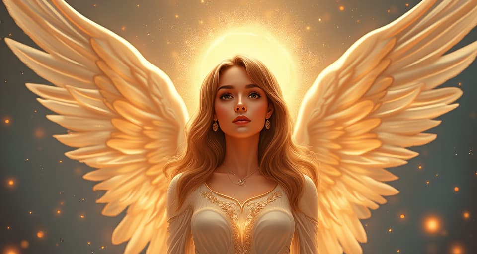  close up of a radiant, solitary angel exuding confidence, surrounded by sparkling lights, symbolizing self sufficiency and the lack of need for external validation.. the style is digital art illustration,highly detailed, whimsical,magical, dreamlike atmosphere, realism and fantasy blend, smooth, glossy textures,luminous quality, wonder and enchantment.