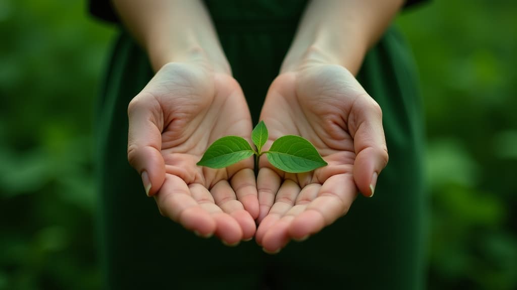  professional detailed photography, (transparent translucent palms of hands) on both sides of the background of green plants, ecology concept, light shades no black, dark , (muted colors, dim colors, soothing tones), (vsco:0.3)