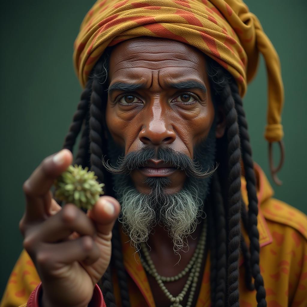  personaje rastafari malandro con un porro en la mano en un fondo jamaiquino y mucha marihuana. logotipo para instagram, realistic fantasy d & d character, closeup portrait art by donato giancola and greg rutkowski, realistic face, digital art, trending on artstation hyperrealistic, full body, detailed clothing, highly detailed, cinematic lighting, stunningly beautiful, intricate, sharp focus, f/1. 8, 85mm, (centered image composition), (professionally color graded), ((bright soft diffused light)), volumetric fog, trending on instagram, trending on tumblr, HDR 4K, 8K