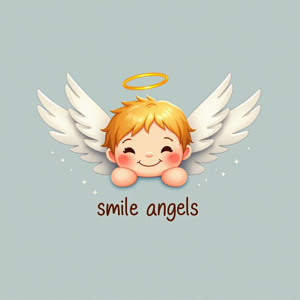  design a logo, in a realism style. 水彩スタイル、ロゴ、海、青緑色、、白背景。, with the text 'smile angels'.