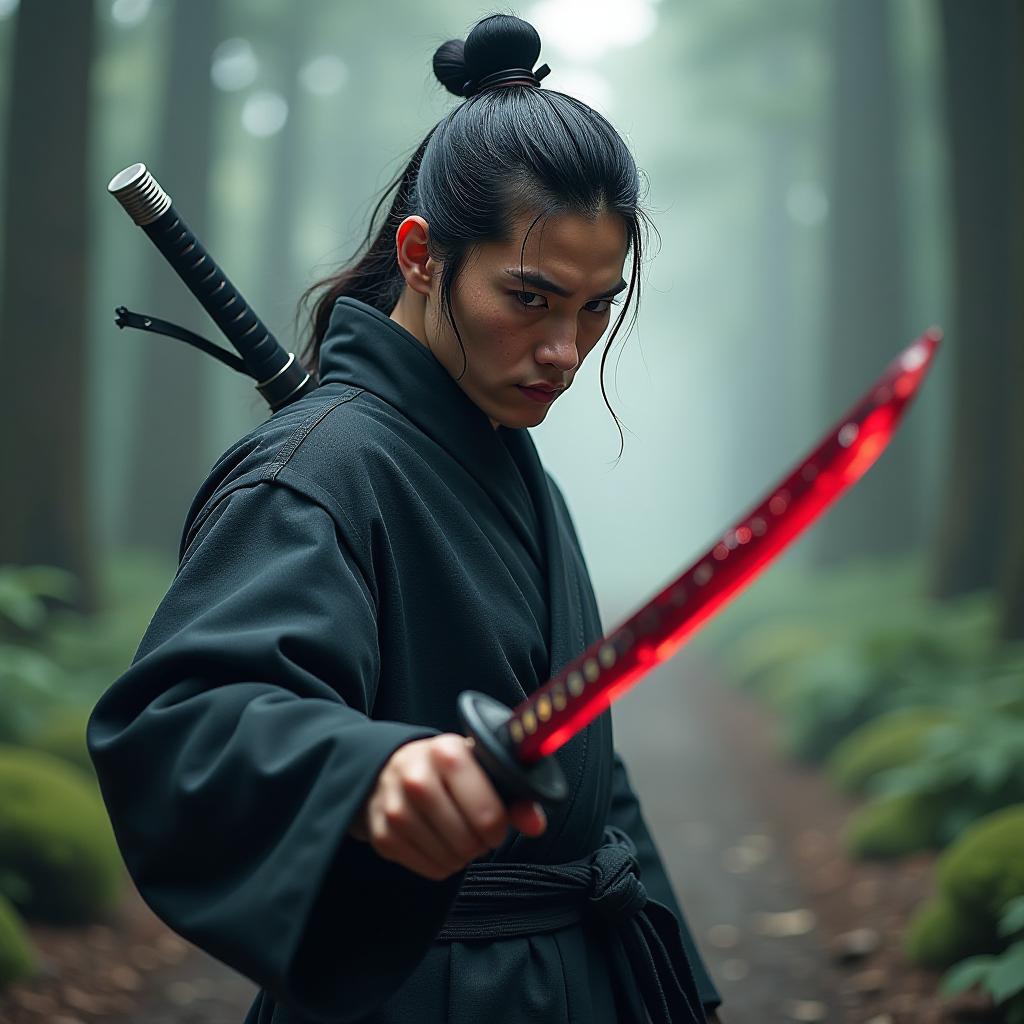  shinobi of the koga ryu school with a bloody shuriken in japan. hyperrealistic, full body, detailed clothing, highly detailed, cinematic lighting, stunningly beautiful, intricate, sharp focus, f/1. 8, 85mm, (centered image composition), (professionally color graded), ((bright soft diffused light)), volumetric fog, trending on instagram, trending on tumblr, HDR 4K, 8K