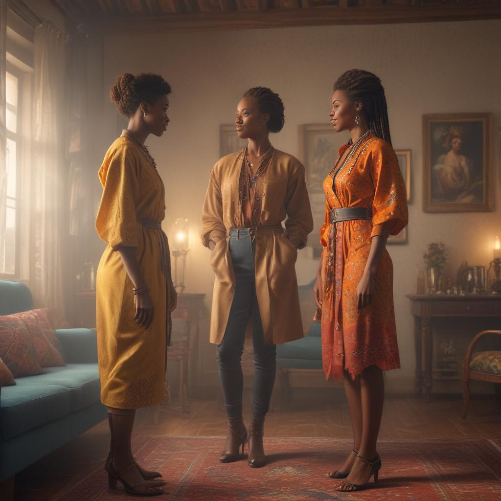 ((masterpiece)),(((best quality))), 8k, high detailed, ultra detailed, European woman and African woman sharing a moment in a room, diverse friendship, colorful decor, soft shadows hyperrealistic, full body, detailed clothing, highly detailed, cinematic lighting, stunningly beautiful, intricate, sharp focus, f/1. 8, 85mm, (centered image composition), (professionally color graded), ((bright soft diffused light)), volumetric fog, trending on instagram, trending on tumblr, HDR 4K, 8K