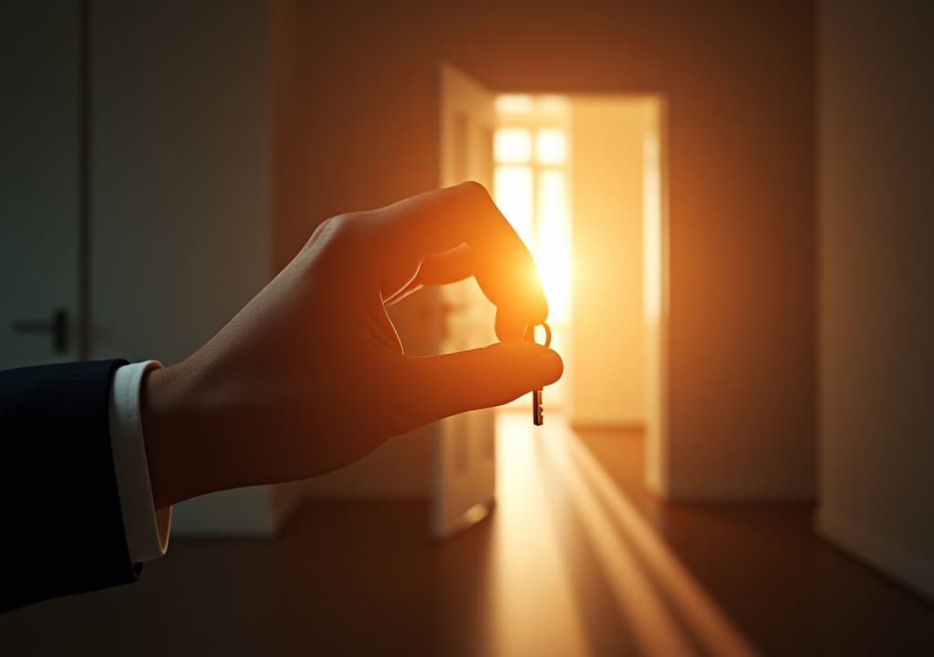  a close up of a human hand with a prominently displayed thumb, gripping a key, surrounded by vibrant rays of light symbolizing energy and potential, set against a blurred background of an open door. hyperrealistic, full body, detailed clothing, highly detailed, cinematic lighting, stunningly beautiful, intricate, sharp focus, f/1. 8, 85mm, (centered image composition), (professionally color graded), ((bright soft diffused light)), volumetric fog, trending on instagram, trending on tumblr, HDR 4K, 8K