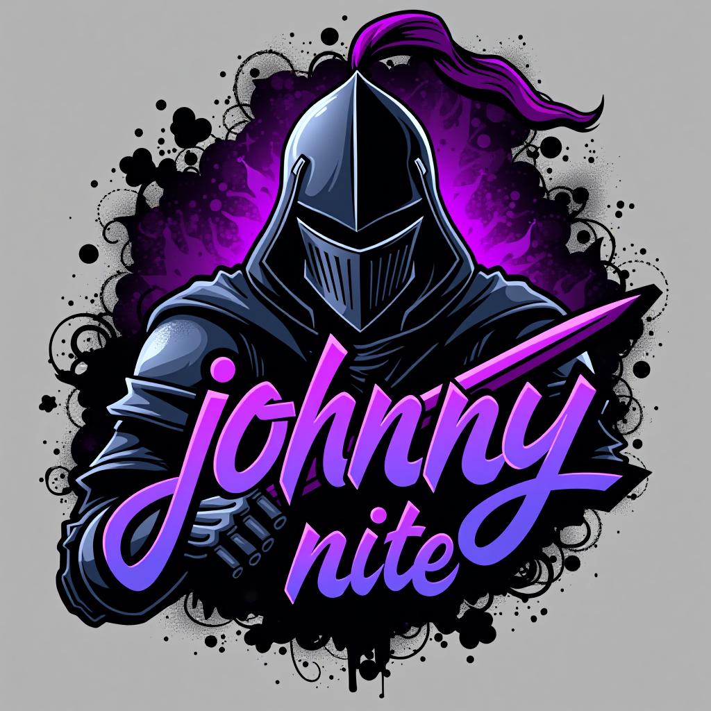  design a logo, in a realism style. knight black and purple graffiti, with the text 'johnny nite '.