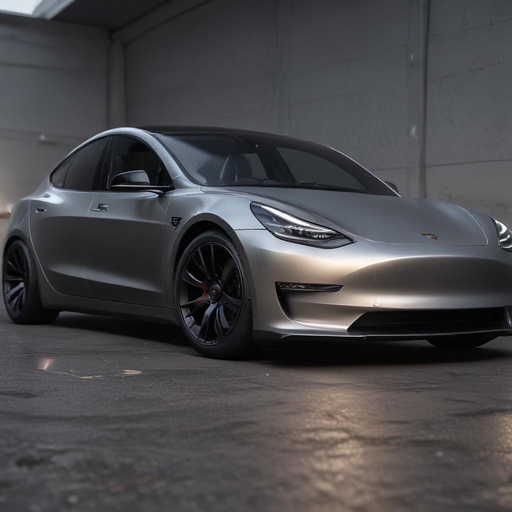 ((masterpiece)),(((best quality))), 8k, high detailed, ultra detailed, A modified Tesla Model 3, aggressive design, carbon fiber accents, custom rims, tinted windows, racing spoiler hyperrealistic, full body, detailed clothing, highly detailed, cinematic lighting, stunningly beautiful, intricate, sharp focus, f/1. 8, 85mm, (centered image composition), (professionally color graded), ((bright soft diffused light)), volumetric fog, trending on instagram, trending on tumblr, HDR 4K, 8K