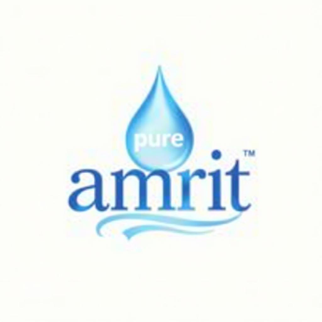  typographic art design a sleek, modern logo for "pure amrit" mineral water brand. incorporate a water droplet symbol with a soft blue and white color scheme to emphasize purity and freshness. the font should be elegant yet readable, with a slight wave pattern below the text to represent flowing water., stylized, intricate, detailed, artistic, text based