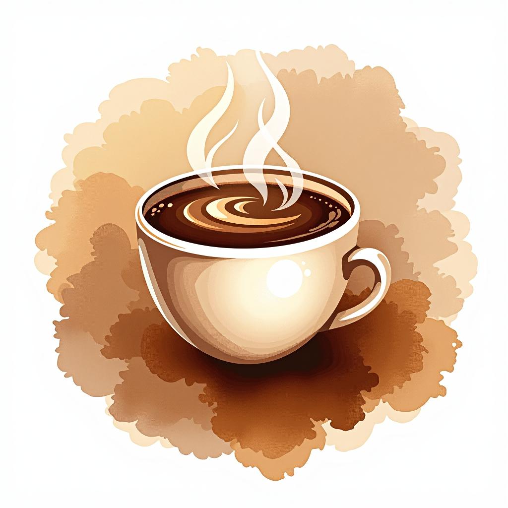  logo, watercolor style, logo of a coffee cup, brown gradient colors, white background