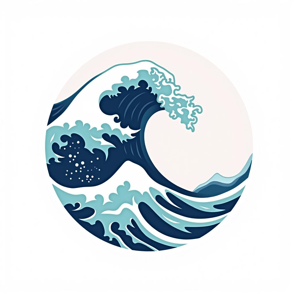  design a logo, logo with a wave, white background, logo style, flat