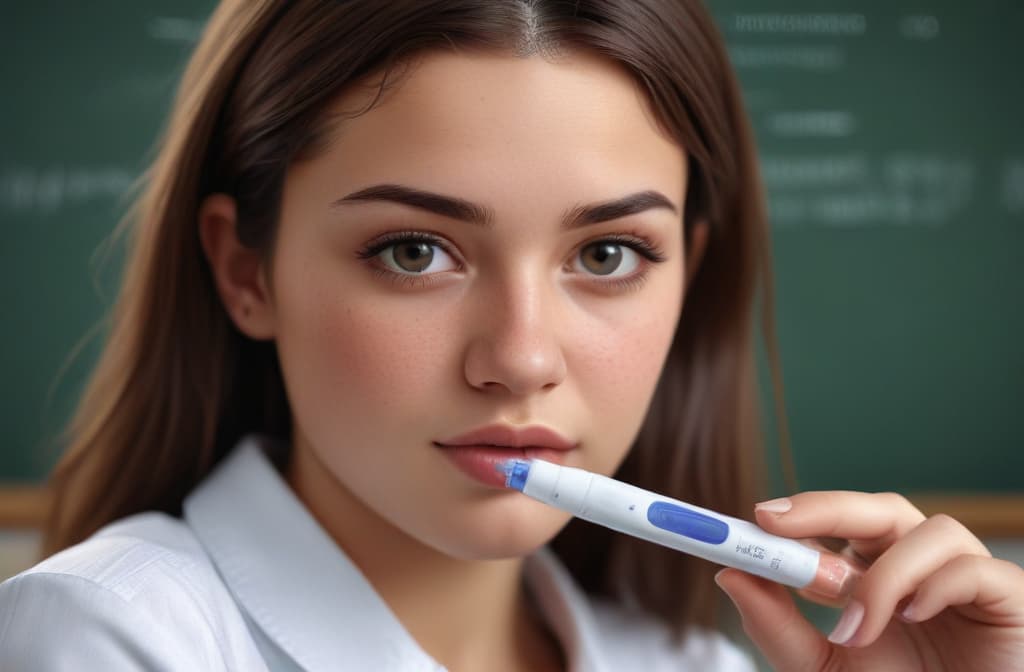 Schoolgirl with positive pregnancy test --ar 3:2 high quality, detailed intricate insanely detailed, flattering light, RAW photo, photography, photorealistic, ultra detailed, depth of field, 8k resolution , detailed background, f1.4, sharpened focus