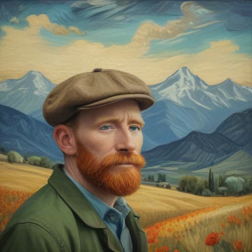 Mack MacCleary in Van Gogh style with Mountains background