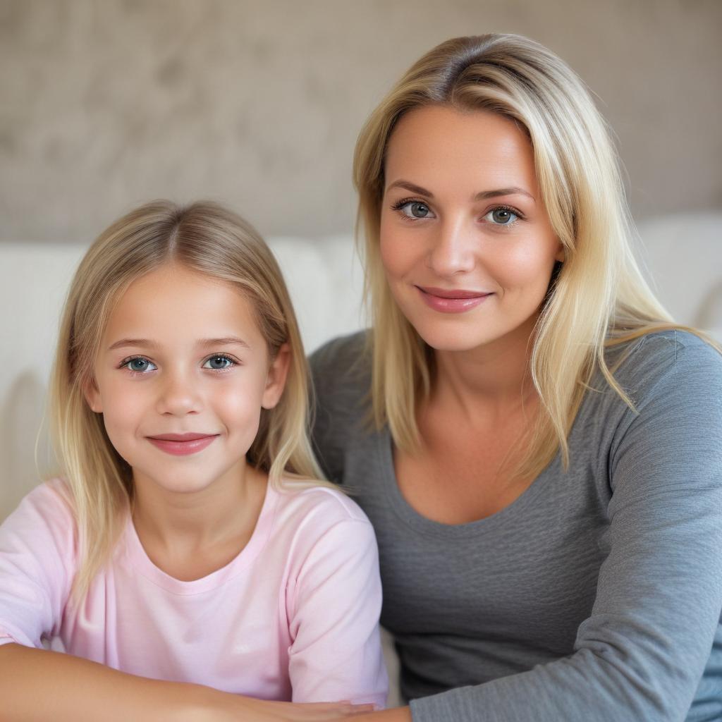 blond mother sitting with her tween daughter