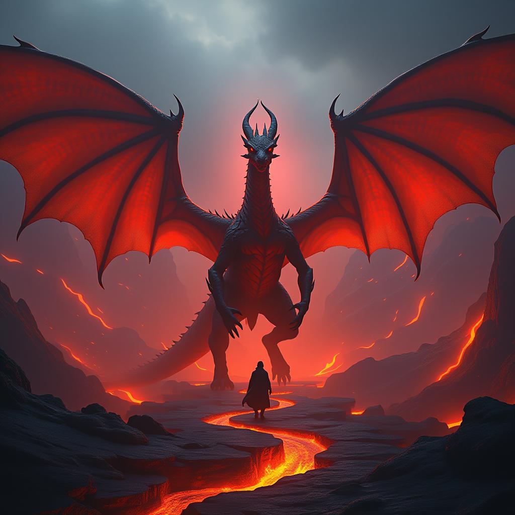  in style of leonid afremov, menacing look, dramatic red lighting, fantasy art, concept art, (huge lava dragon city:1.5), lava dragon in fire temple, fiery wings, a lot of lava and fire, with red orange, volcano, in the background is a fiery city of dragons, many dragon nests hyperrealistic, full body, detailed clothing, highly detailed, cinematic lighting, stunningly beautiful, intricate, sharp focus, f/1. 8, 85mm, (centered image composition), (professionally color graded), ((bright soft diffused light)), volumetric fog, trending on instagram, trending on tumblr, HDR 4K, 8K